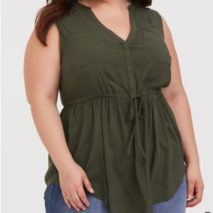 EMMA - OLIVE GREEN CHALLIS DRAWSTRING BABYDOLL TUN